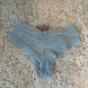 Victorias Secret Womens Floral Polka Dot Sheer Lace Cheeky Panty Blue Medium NWT